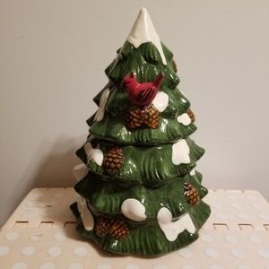 CARDINAL PINE CONE CHRISTMAS COOKIE JAR